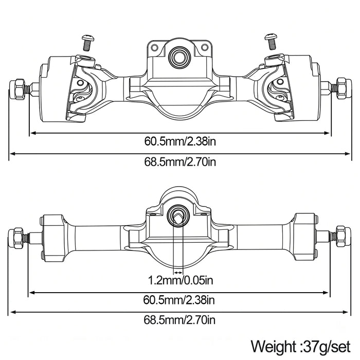 Front Rear Axle+Brass Knuckles for Axial SCX30 1/30 (Alu)