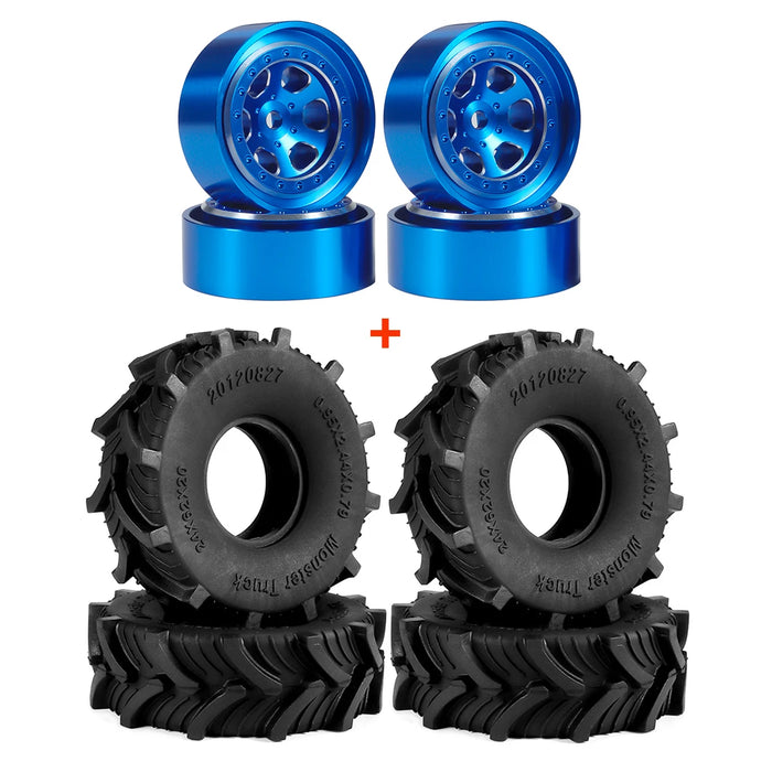 4PCS 1.0" 62x24mm 1/18 Mud Terrain Wheel Set (Rubber, Alu)