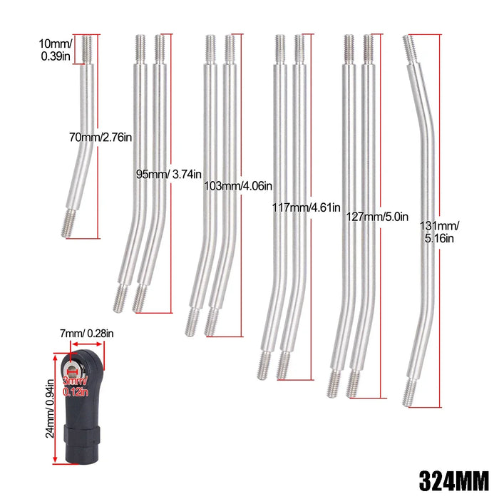 313/324mm Upper Lower Linkage Chassis Set for Axial SCX10 I, II 1/10 (Metaal)