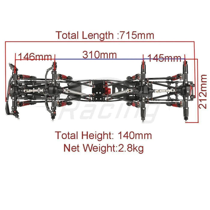 Axial SCX10 1/10 Upgraded 8x8 Chassis Frame (Metaal) - upgraderc