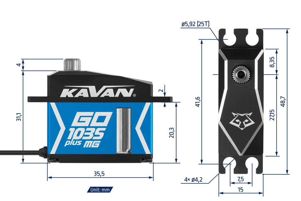 Kavan GO-1035MG Plus 22kg.cm, 0.07s/60° Digital HV Brushless Mini Servo