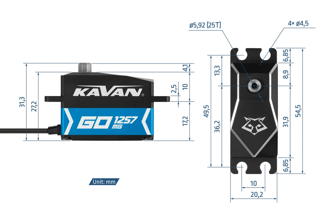 Kavan GO-1257MG 16kg.cm, 0.058s/60° Programmable Digital Low-Profile Brushless Servo