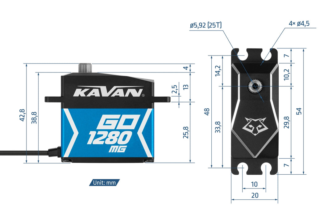 Kavan GO-1280MG 40kg.cm, 0.085s/60° High-Torque Programmable Digital HV Brushless Standard Servo