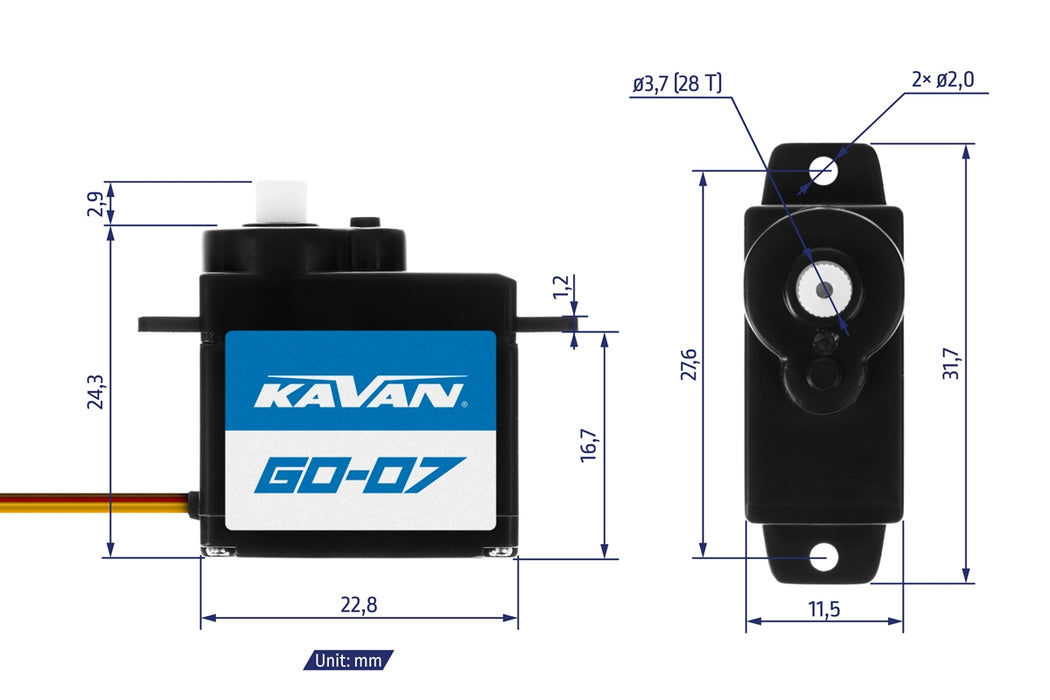 Kavan GO-07 0.9kg.cm, 0.10s/60° at 6.0V, 7g Digital Pico Micro Servo