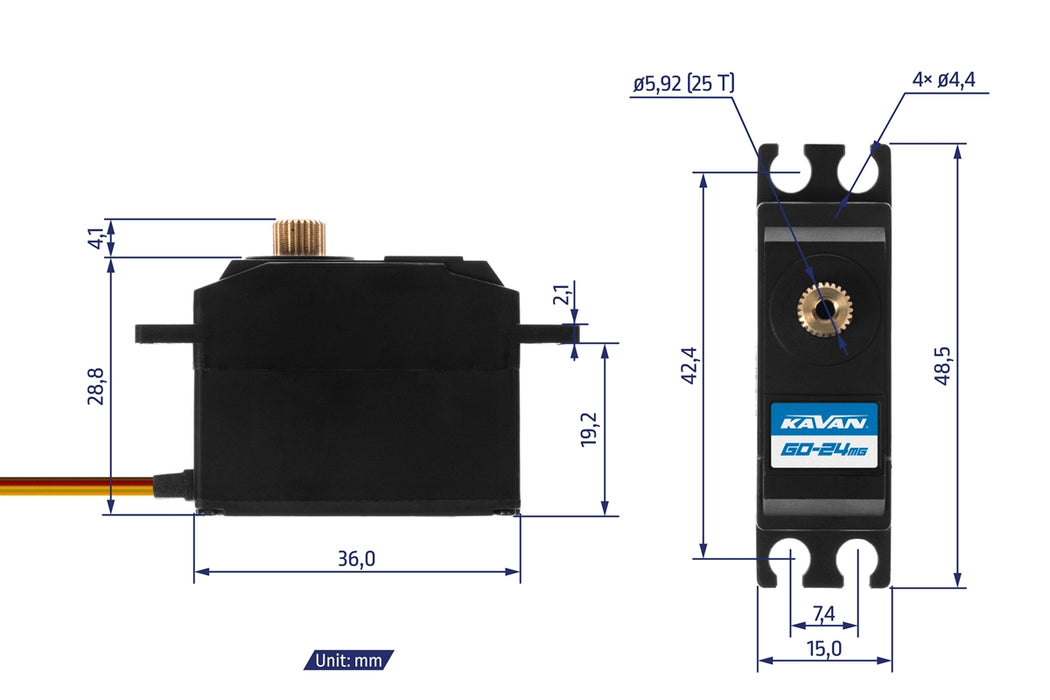 Kavan GO-24MG 4.5kg.cm, 0.07s/60° Super-Fast Digital Mini Servo w/ Metal Gears