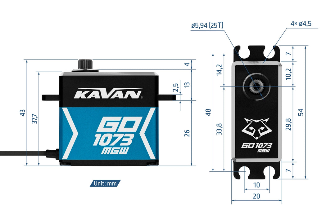 Kavan GO-1073MGW 32kg.cm, 0.135s/60° Waterproof Programmable Digital High-Torque Standard Servo
