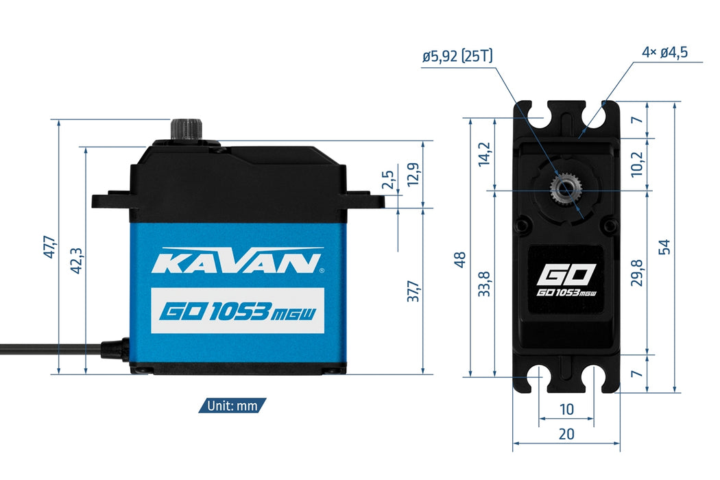 Kavan GO-1053MGW 20kg.cm, 0.170s/60° Waterproof Programmable Digital Standard Servo