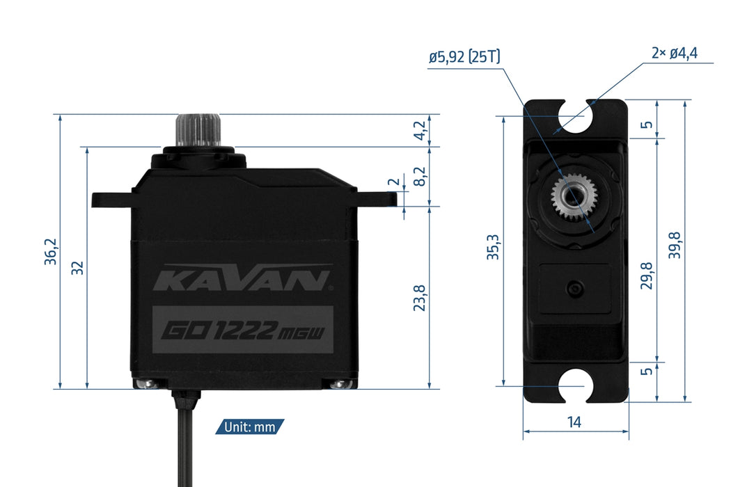 Kavan GO-1222MGW 22g Waterproof Programmable Digital Micro Servo w/ Titanium Gears