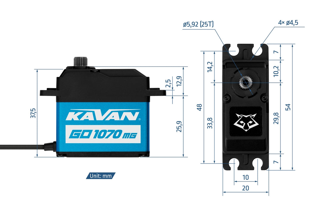 Kavan GO-1070MG 40kg.cm, 0.105s/60° High-Torque High-Speed Programmable Digital Standard Servo