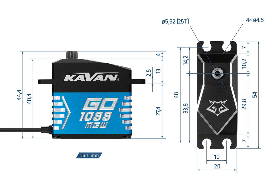 Kavan GO-1088MGW 74kg.cm, 0.125s/60° Waterproof Super High-Torque Programmable Digital Standard Brushless Servo