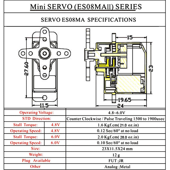 EMax ES08MA II 15T Mini Analog Servo Servo EMax 