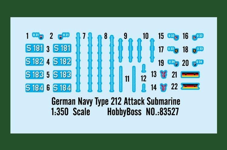 German U212 Attack Submarine 1/350 Model (Plastic) Bouwset TRUMPETER 