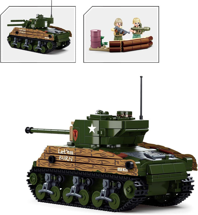 M4A3 Medium Tank Model Building Blocks (715 Stukken) - upgraderc