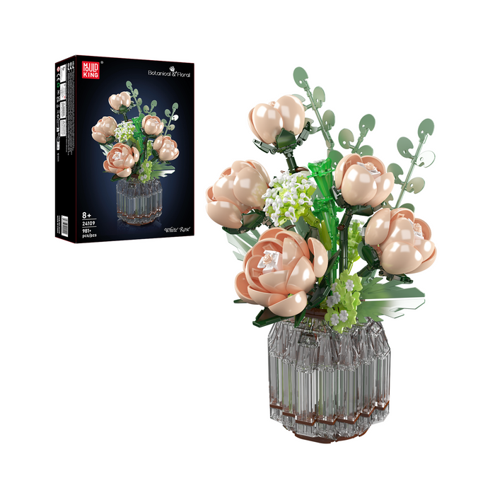 Mould King White Rose Flower Bouquet Building Set (981 Pieces)