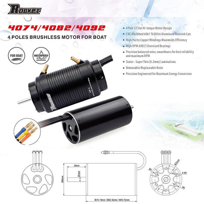 Rocket 4092 1250-1520KV 4 Pole Brushless Waterproof Motor (Boot) Motor Rocket 