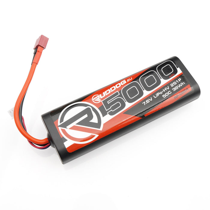 RUDDOG 5000mAh 50C 7.6V 2S LiPo-HV Batterie Pack Stick Ronde (Deans)