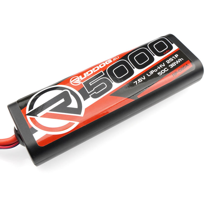RUDDOG 5000mAh 50C 7.6V 2S LiPo-HV Round Stick Pack Battery (Tamiya)