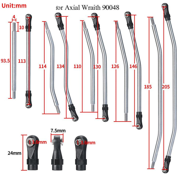 Suspension Steering Link Rod Set for Axial Wraith RR10 1/10 (Metaal) - upgraderc