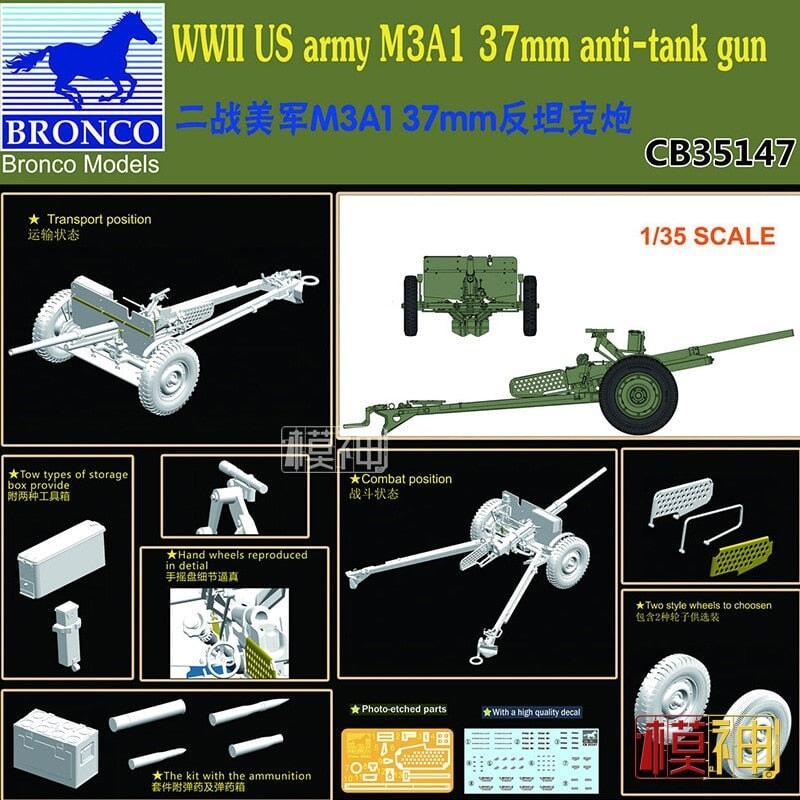 U.S. Army M3A1 37mm Anti-tank Gun 1/35 Model (Plastic) Bouwset Bronco 