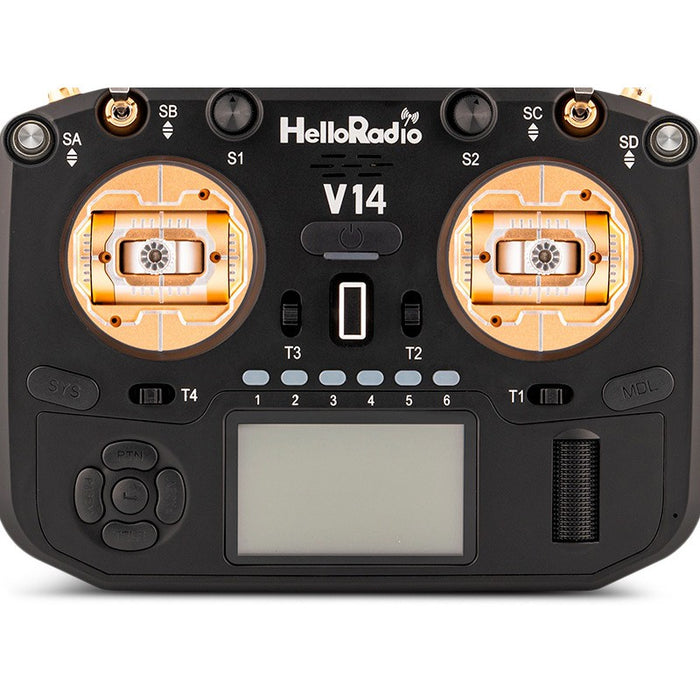 HelloRadioSky V14 MAX R9 OLED 2,4GHz ELRS LBT Radio (Multimode - M2) - Black/Gold