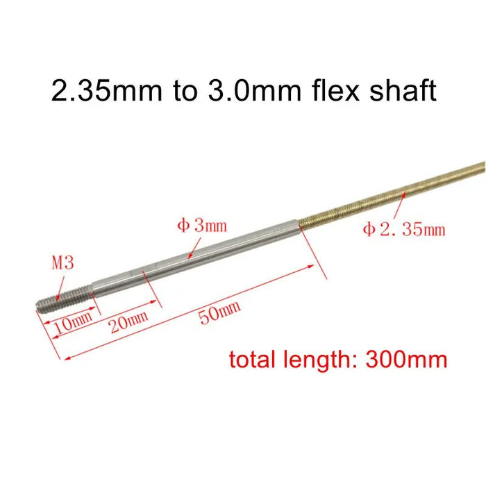 2.35-6mm Integrated Flexible Shaft (300mm-900mm, Stainless Steel, Brass)
