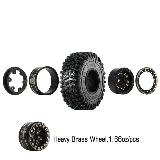 4PCS 1.0" 64x24mm 1/18 1/24 Crawler Beadlock Wheel Set (Messing, Rubber) - upgraderc