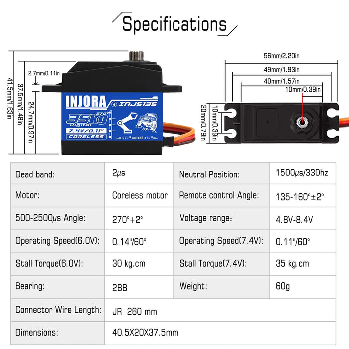 Injora INJS135 35KG Waterproof Digital Servo (270°) Servo Injora 